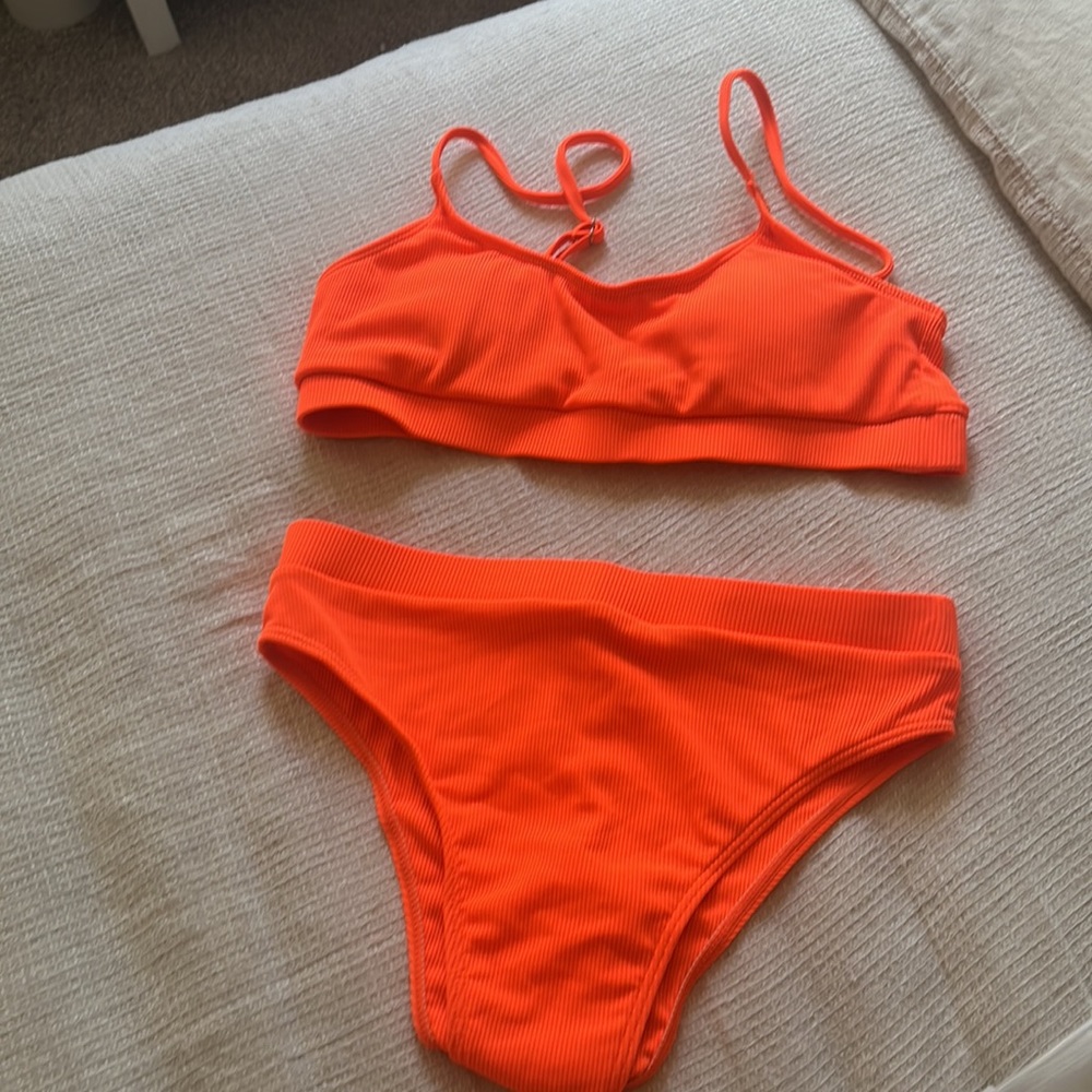 COPY - NEW — Neon Orange Ribbed Two Piece